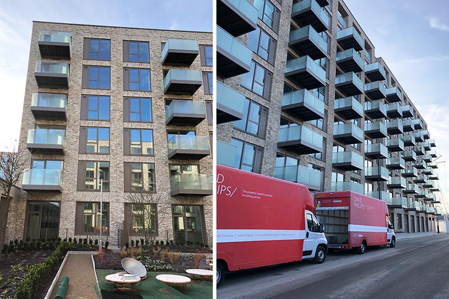 Two images of the Royal Wharf in London showing the balconies AJN supplied steel for