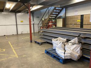 Another angle of the steel for the Harlow Food Bank sitting inside
