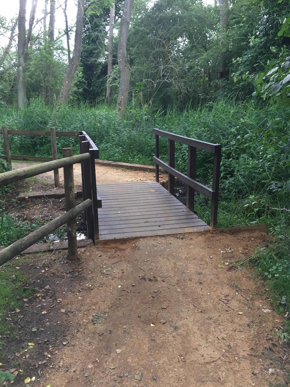 Lackford Lakes - Suffolk One of the completed small bridges across the streams at Lackford Lakes, the steel donated by AJN Steelstock