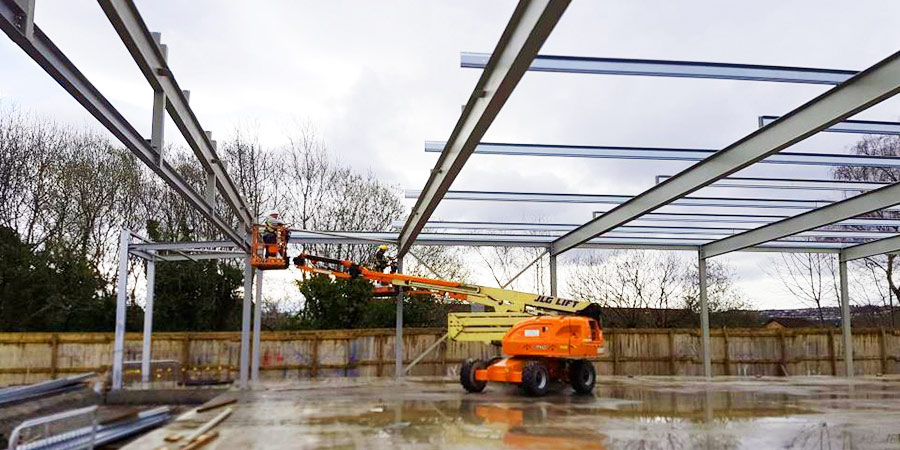 Lidl Supermarket A view of the initial building created of LIDL in Swansea, with steel supplied by AJN Steelstock with a crane