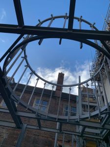 A view of the St Catharine’s College steel structure which will eventually be a dining hall with a roof lantern