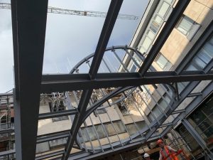 A view of the St Catharine’s College steel structure which will eventually be a dining hall with a roof lantern
