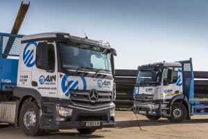 Two AJN Steelstock lorries in the yard, ready to deliver steel to customers up and down the country