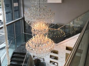 Trevi Home Showroom chandelier hanging in the enternace