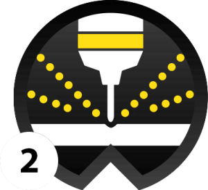 A graphic image showing a laser cutting steel